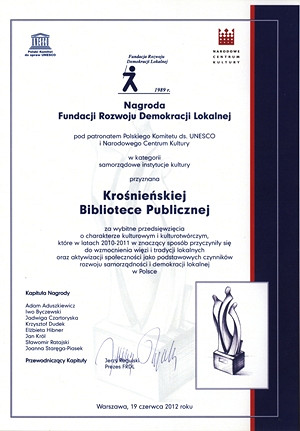 Krośnieńska Biblioteka nagrodzona - zdjęcie w treści  nr 2