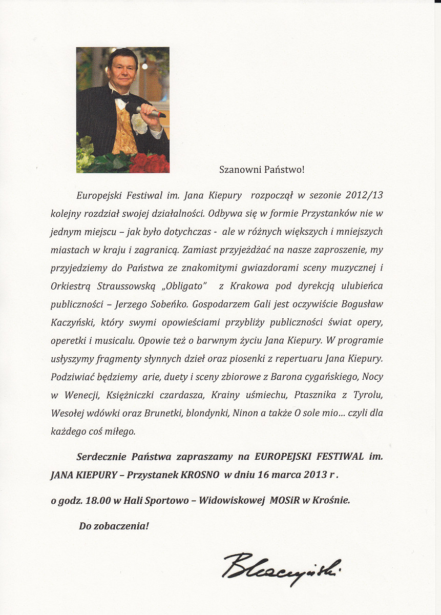 Festiwal im. Jana Kiepury - KONCERT ODWOŁANY - zdjęcie w treści  nr 1