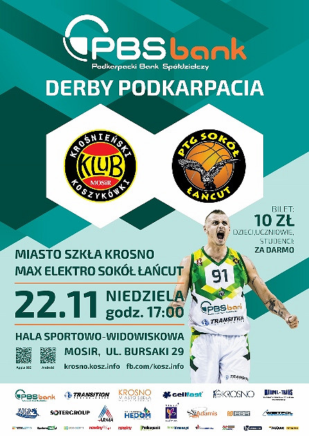 Zapraszamy na koszykarskie Derby Podkarpacia! Miasto Szkła Krosno - Sokół Łańcut - zdjęcie w treści 