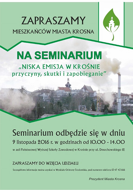 Niska Emisja w Krośnie – przyczyny, skutki i zapobieganie - zapraszamy na seminarium - zdjęcie w treści 