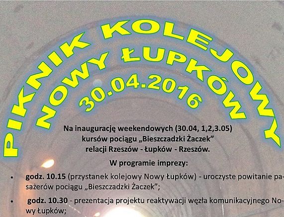 Plakat Pikniku Kolejowego w Nowym Łupkowie