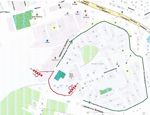 Mapa objazdów do ul. Lelewela i Batorego