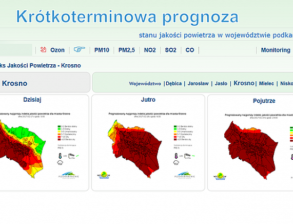 Mapa zanieczyszczenia powietrza dla miasta Krosna na najbliższe dni