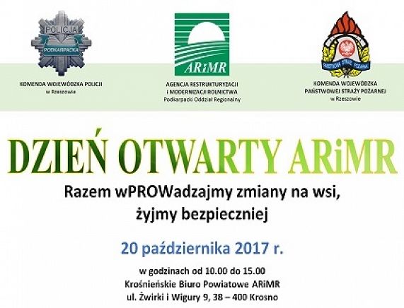 Plakat Dzień Otwartych Drzwi w krośnieńskim biurze powiatowym ARiMR