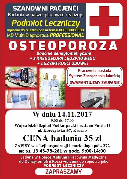 Badania Osteoporozy - Densytometria przy krośnieńskim szpitalu - zdjęcie w treści 