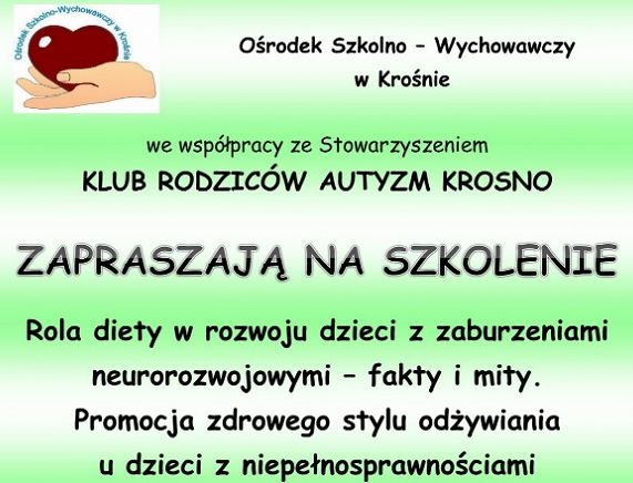 Plakat Szkolenie dla rodziców dzieci z niepełnosprawnościami oraz dla terapeutów