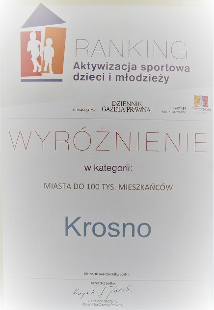 Krosno wyróżnione za Aktywizację sportową dzieci i młodzieży - zdjęcie w treści 