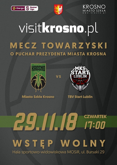 Towarzyski mecz o Puchar Prezydenta Miasta Krosna MIASTO SZKŁA KROSNO - TBV START LUBLIN 29.11.2018 (czwartek) godz. 17:00 - zdjęcie w treści 