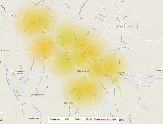 Mapa monitoringu powietrza Krosno