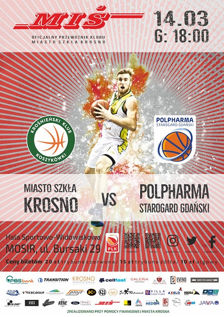 Miasto Szkła Krosno - Polpharma Starogard Gdański 14.03.2018 (ŚRODA) godz. 18.00 - zdjęcie w treści 