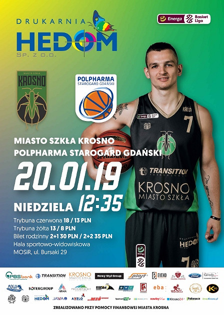 MIASTO SZKŁA KROSNO - POLPHARMA STAROGARD GDAŃSKI 20.01.2019 (niedziela) godz. 12:35 - zdjęcie w treści 