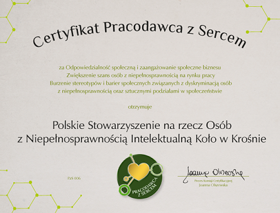 Grafika - certyfikat dla PSONI Koło Krośnie