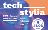 Plakat wydarzenie pt. tech_stylia. Wrsztaty programowania i konstruowania interaktywnych tkanin