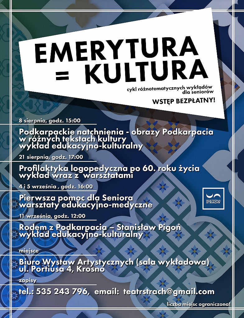 Plakat zajęć w ramach projektu Emerytura=Kultura