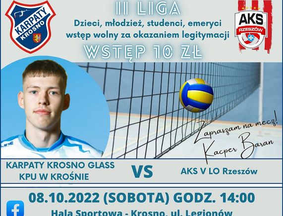 Plakat meczu siatkówki Karpaty Krosno AKS V LO Rzeszów