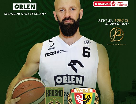 Plakat meczu koszykówki - Miasto Szkła Krosno vs WKS Ślask Wrocław II