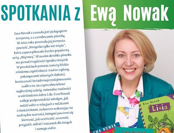 Zaproszenie na spotkanie z Ewą Nowak w bibliotece