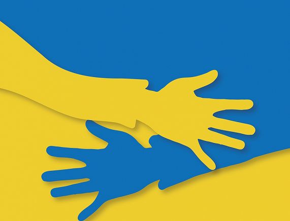 Grafika ręce w kolorach niebieskim i żółtym