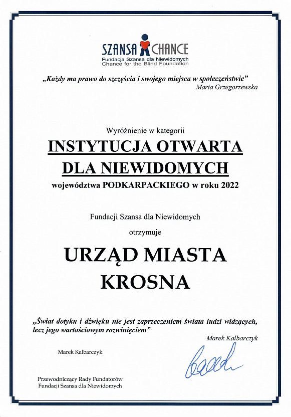 Certyfikat Urząd Miasta Krosna Instytucją Otwartą dla Niewidomych.png [373.94 KB]