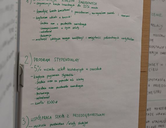 Zbliżenie na tablicę z zapisanymi elementami projektu