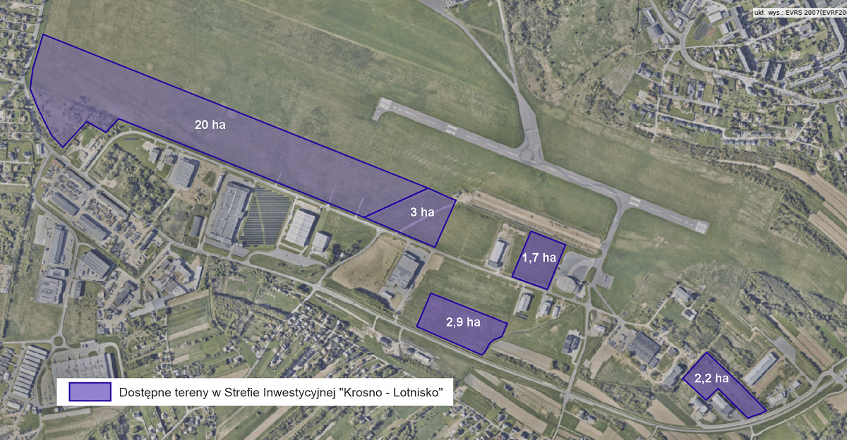 Mapa przedstawiająca dostępne tereny w Strefie Inwestycyjnej 